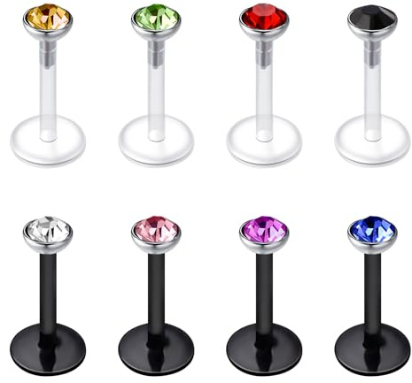 Mayhoop 16G plastica Labbro Bars Tragus Helix Cartilage Orecchino Studs Piercing 8mm Chiaro e Nero Portaoggetti Flessibile per Donne Uomini