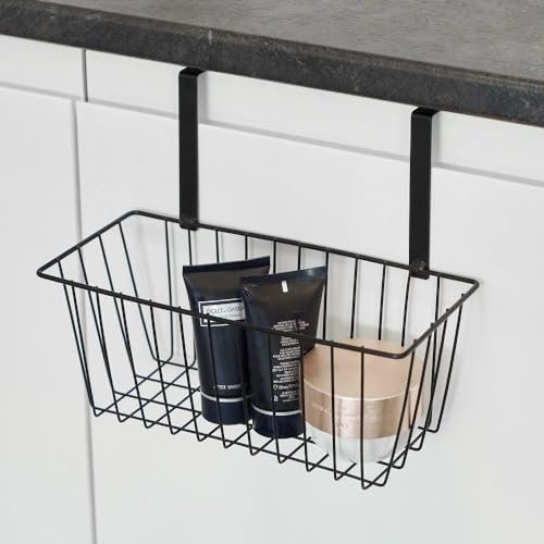 Cesta Colgante con Rejilla Negra de Metal para Cocina de 28x12x23 cm (Negra)