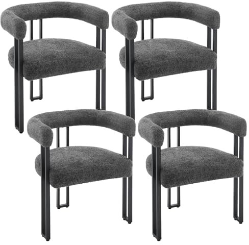 WOLTU Esszimmerstühle 4er Set, Esstisch Stühle mit Armlehnen, Design Stuhl Küchenstuhl Essstuhl, Sessel bequem modern, für Esszimmer Wohnzimmer Schlafzimmer, aus Chenille Metall, Dunkelgrau