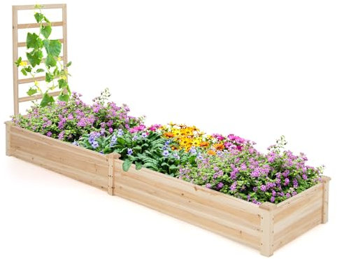 RELAX4LIFE Hochbeet mit Spalier, Blumenkasten mit Rankgitter, Pflanzkasten mit Rankhilfe, Rankkasten Holz, Gartenspalier für Kletterpflanzen, Blumenbeet für Garten, Natur (235x63x102 cm)