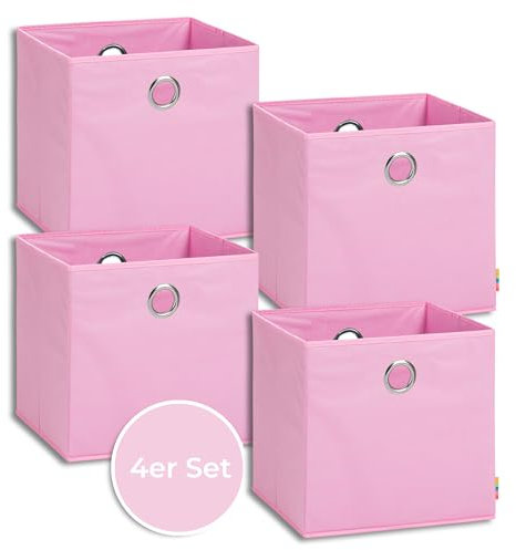 Storanda | 4er Set Aufbewahrungsbox 33x33x33 cm | Extra Große Griffe | Stabil & Faltbar | Regalbox für Würfelregal Kallax | Ideal für Zuhause & Kinderzimmer | Rosa