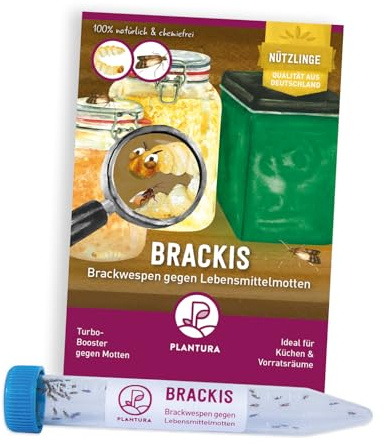 Plantura Brackwespen gegen Lebensmittelmotten, 1 Röhrchen für 1 Raum | Für 20 m², Brackis, Habrobracon hebetor, Turbo-Booster zur Mottenbekämpfung, Nützlinge gegen Mottenlarven