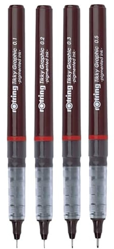 Rotring Tikky Graphic - Rotulador fino con cuatro grosores diferentes, tinta negra, 4 unidades