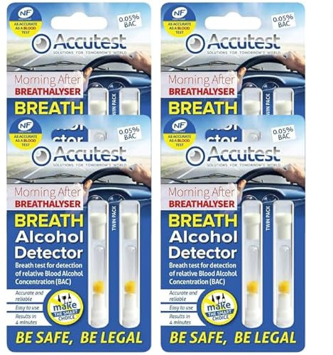 Accutest Disposable Breathalyser – 8 Tests | EU France Certified, Quick Alcohol Tester Kits – UK & France Breathalysers
