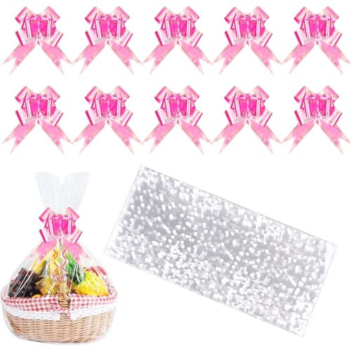 Arcjunys Geschenkfolie Transparent Cellophantüten 35 x 50 cm Cellophanfolie Geschenktüten Durchsichtiges Geschenkpapier Cellophan Cellophane Wrap Mit Zugschleifen für Geschenkverpackung 10 Stück