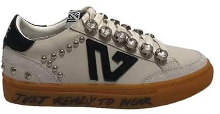 Scarpe donna sneaker Emanuélle Vee Guendalina all strass in pelle white/ black DS25EV01 451P-301-10-P011C WH-BL 38