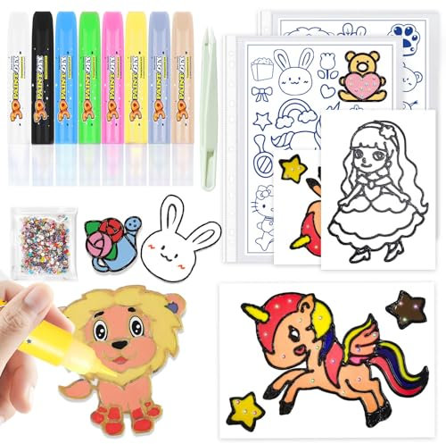 Nurila Window Color Set, Fensterfarben kinder, Window Color Zwei Arten von Leimmalerei und 8 Farben von Pinseln, Fenstermalfarben auf Wasserbasis Geeignet für Glas, Spiegel, Fliesen und Folie