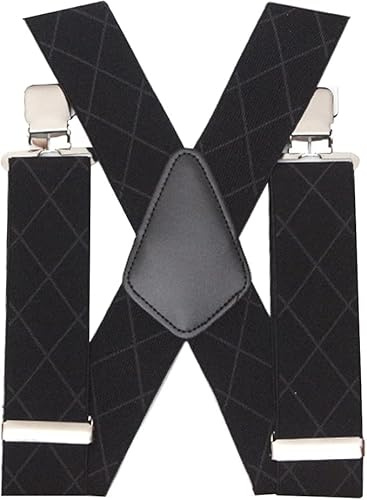 TnerryX Men Suspenders (Diamond, Black, 50MM) braces for men trousers 50MM - Diamond Style Mens Braces - men's braces - Black With Strong Clips