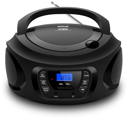 Silva Schneider PCD 25.1 – Bärbar CD-spelare med FM-radio, LCD-skärm, 30 stationsminne, AUX-in och hörlursuttag, nät-/batteridrift – svart