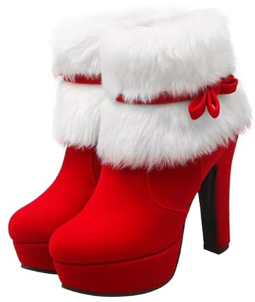WATIIFUFU Vinterstövlar för Kvinnor med Julmotiv Tjock Sula och Hög Klack Vattentäta Ankelboots med Mjukt Foder och Halkfri Gummisula Bekväma för Kalla Dagar och Långvarigt Bruk