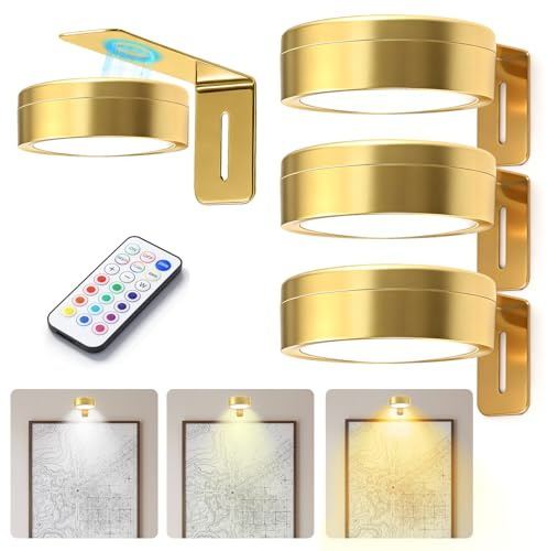 Set de 3 Luces Para Cuadros– Lámpara de Pared Que No Necesita con Mando a Distancia,Alimentación Eléctrica, 13 Colores RGB y Regulación de Brillo, Montaje Magnético y con Tornillos para Marcos