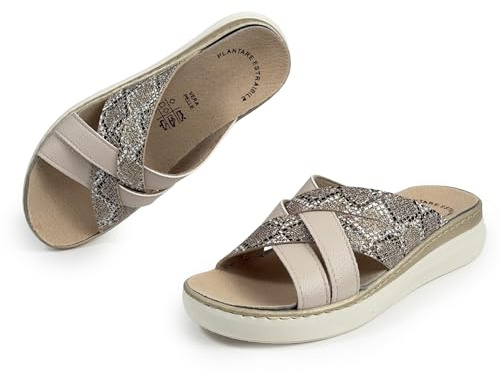 JOMIX Sandalias Mujer Ortopédicas de Cuña Elegantes Zapatillas Verano Cómodas con Plantilla Ergonómica Extraíble Piel para Mujer Mayor y Señora