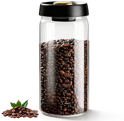 Jicyor Lata de café al vacío, 1,8 l, de vidrio de borosilicato, para familia, oficina, café, café, polvo, té, cacao