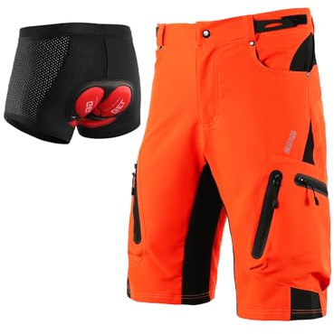 ARSUXEO Herren Radhose Loose Fit MTB Shorts Wasserabweisende Outdoor Sporthose mit 7 Taschen 1202 001B Orange L
