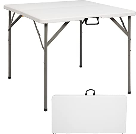 Bonnlo Table de Camping Pliante avec Poignée,Table de Jardin Carrée en Plastique, Extérieure et Intérieure 86 * 86 * 74 cm pour Pique-Nique Jardin Blacon Cuisine brocante (Blanc)