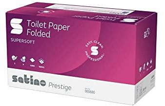 9000 Blatt Satino Prestige Toilettenpapier WC Papier Klopapier 2-lagig hochweiß Einzelblatt 9,8x21cm V Falz