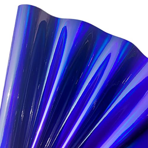 11.8x53 Holographic Faux Leather Fabric, Mirror Reflective Vinyl for DIY Hair Bows Bags Sewing Crafts (Royal Blue)