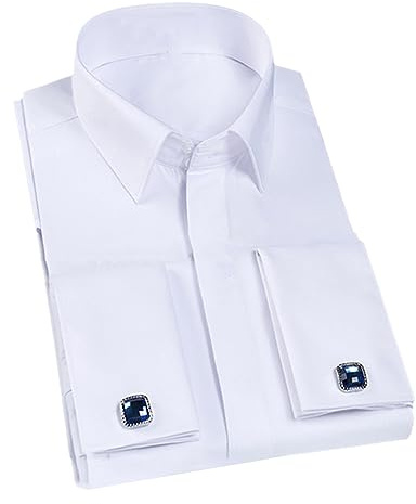 keusyoi Chemise Habillée À Manchette Française pour Hommes Chemise À Manches Longues en Sergé Uni Chemises De Smoking Élégantes avec Boutons De Manchette Chemise De Mariage pour Homme