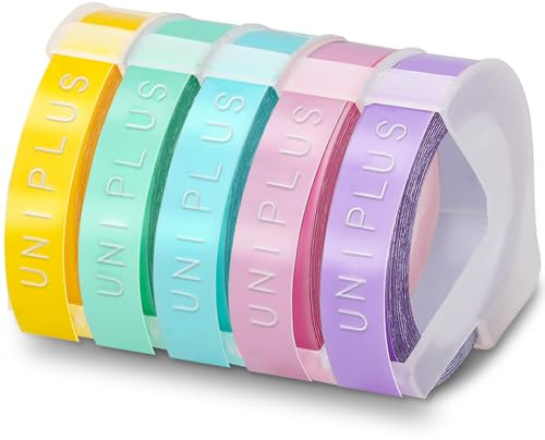 UniPlus 5x Nastro Compatibile di Ricambio per Embossing Tape Nastro per Etichette 3D di Colore Chiaro per Omega Home Junior Organizer Xpress Pro Office-Mate II Motex E-101 E-303 Embosser