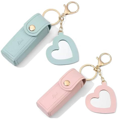 DIYBravo 2 pcs Sac de Rouges à lèvres, Trousse de Cosmétique Maquillage Organisateur Rangement 9 * 3cm, Support et Porte-clés de Baume à lèvres de Voyage avec Miroir (rose+turquoise)