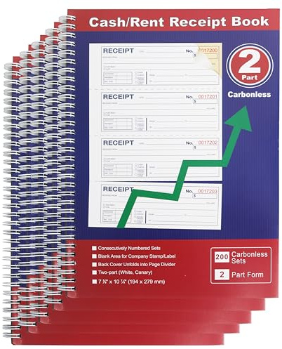 Professional Money and Rent Receipt Book Two Part Carbonless Copy Spiral Bound(5 Packs)