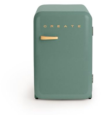 CREATE / RÉTRO FRIGO 83.5 ARGENT/Réfrigérateur vert sauge avec poignée en bois / 98W, basse consommation, 2 étagères, régulateur de température, porte-bouteilles, 56x54x84cm.