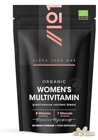 Organic Women's Multivitamins and Minerals - 100% Plant Based - 15 Organic Vitamins & Minerals – 60 Vegan Capsules – Resealable and Recyclable Pouch by Alpha01