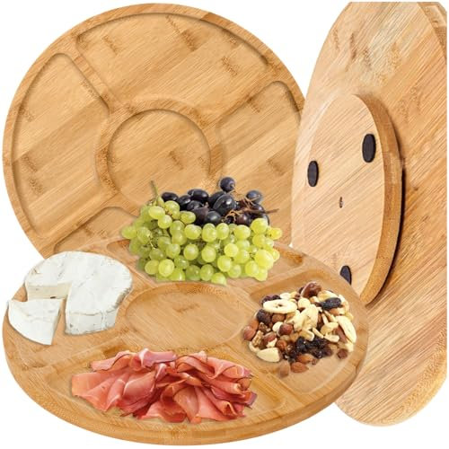 Tagliere per formaggio, rotondo, girevole a 360°, Ø 15 cm, per formaggio, salsiccia, snack appetito, legno di bambù 24290
