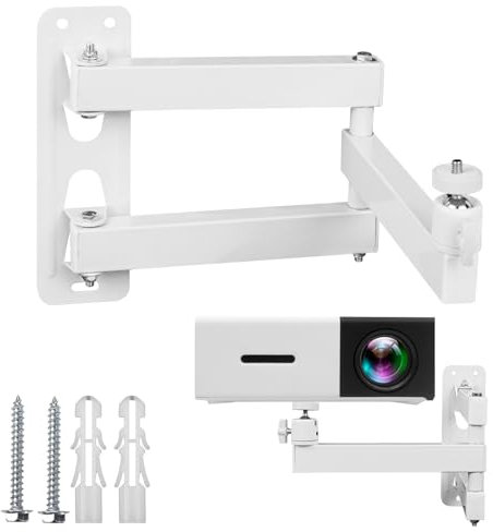 Projektorstand, Beamer Wandhalterung aus Metall, Multi Winkel Verstellbare Projektorhalterung, Geeignet für Projektoren und überwachungsbügel, mit 1/4 Zoll Schraubschnittstelle und Gelenkarm, Weiß