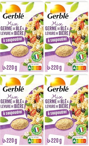 GERBLÉ – Mix Germe de Blé & Levure de Bière à Saupoudrer – Source Naturelle de Sélénium, Protéines et Vitamines E, B1, B2, B9 – Nutri-Score A – 220 g