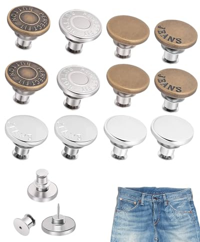 Yotlein Bouton Jean, 12 Boutons de Jean Sans Couture, 17mm Bouton Métalliques, DIY Réparation & Ajustement de Pantalon, Bouton Pression Metal, pour Jeans Sans Couture pour Homme Et Femme