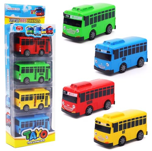 FCXVXCL Bus Car Toys,4pcs Toy School Bus with Box, Mini Coach Model Pull Back-Cars Trucks Vehicles Set for Kids Birthday Gift Party Favors(9cm)