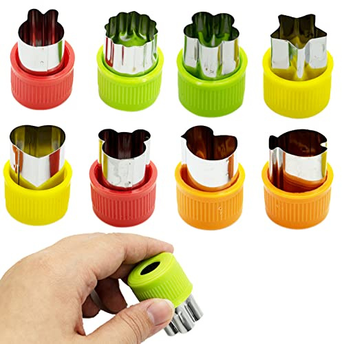 8 pezzi Tagliapasta Verdure con 1 spazzola pulizia, Mini Tagliapasta Frutta in acciaio inox, Strumenti Decorativo Food,Formine Biscotti Verdura Mold Fiori Mini Frutta Cutter