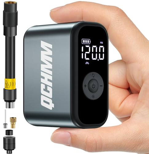 Mini Fahrradpumpe Elektrisch, 120PSI Elektrische Luftpumpe Fahrrad, Akku Luftpumpe Fahrrad mit Presta und Schrader-ventil, Bike Pump, PSI/BAR Units, Auto-Off und LED-Licht