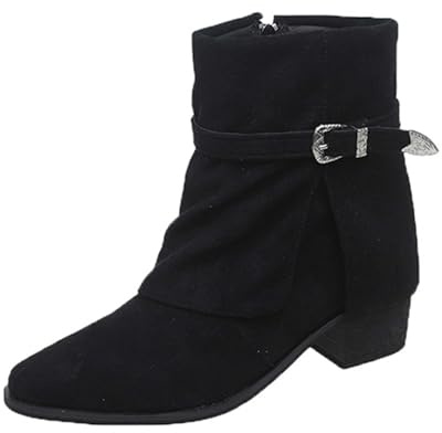 Generisch Stivaletti da donna in pelle scamosciata, stivali corti alla moda, con cerniera, per autunno e inverno, da donna, alla caviglia, per costume tradizionale, stile retrò, O nero., 37 EU