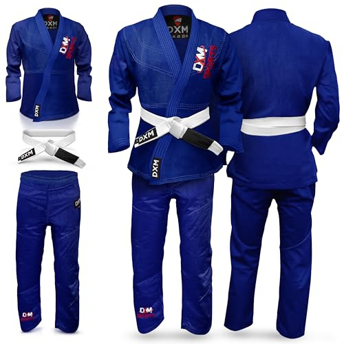 DXM SPORTS Brazilian Jiu Jitsu Gi for Kids – BJJ Suit with Ultra-Light Preshrunk Fabric and Free Belt (Blue, M2)