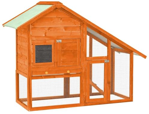 Mokuyary Conejera 140 x 63 x 120 cm abeto madera maciza conejera conejera con rampa, jaula para animales pequeños, caseta para conejos, gallinero, cobayas para jardín, Hinterho
