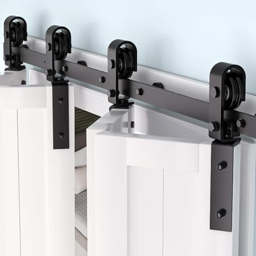 RBFGYIOP Kit ferramenta per porta pieghevole tipo barn – Binario robusto, meccanismo top-mount silenzioso – Facile installazione – Per armadi, cucina, lavanderia – 52'' 4 porte (consegna Continentale)