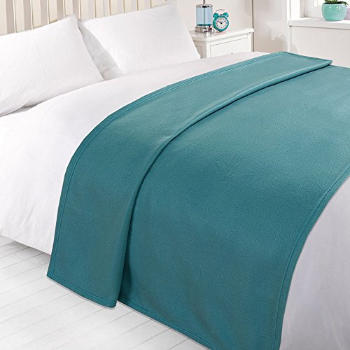 Dreamscene Fleece Throw Blanket for Bed, Super Soft Warm Cosy Plain Teal Throw for Sofa Lightweight Fluffy Double Bedspread Polar Fleece Blankets, 150 x 200cm
