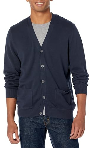 Amazon Essentials Men's Cotton Cardigan Sweater, Navy, XX-Large