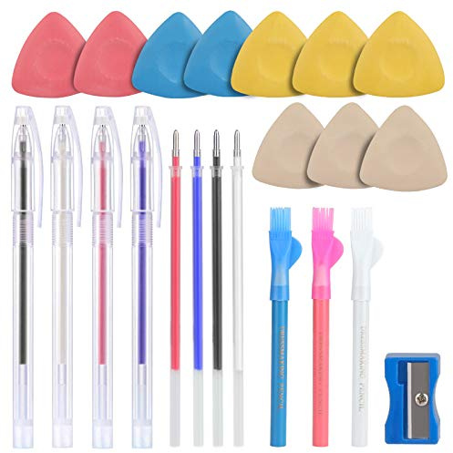 Tailors Chalk,Sewing Fabric Chalk and Fabric Markers for Quilting,10PCS Tailor’s Chalk,4PCS Heat Erasable Fabric Marking Pens with 4 Refills,3 PCS Sewing Fabric Pencils