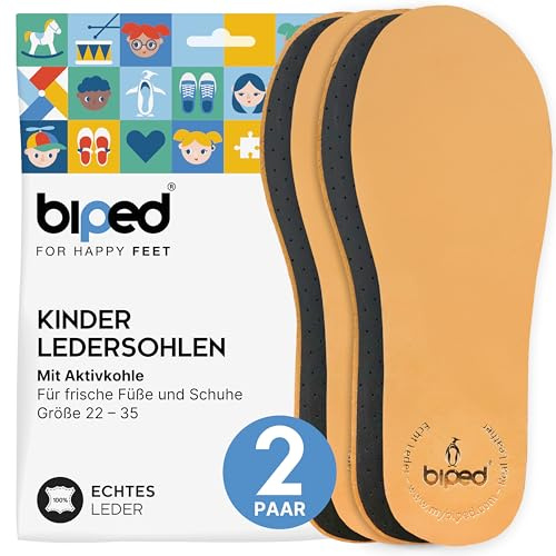 biped 2 paires de semelles intérieures en cuir de qualité supérieure pour enfants avec charbon actif - Semelles souples en cuir pour chaussures d'enfants z2766(28-29)