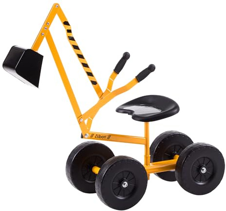 Albott Ride On Sand Digger Excavator Toys Working Crane with 8 inches Wheels and 360° Rotation Seat (Yellow)