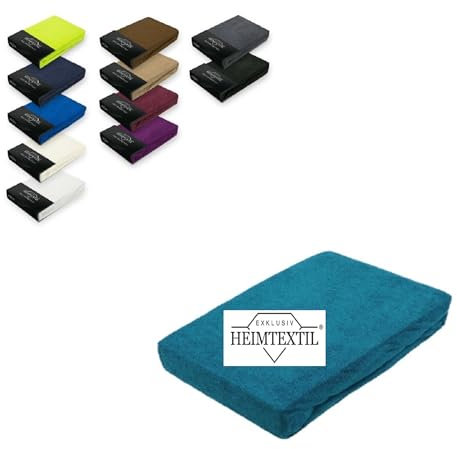 Exklusiv Heimtextil Frottee Spannbettlaken Marke 120 x 200 cm 80% Baumwolle, 20% Polyester Öko - Tex Zertifiziert, Markenqualität, Matratzenhöhe bis 25 cm, Petrol