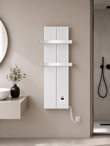 Finesa D scaldasalviette Elettrico Bagno 1000 x 408 cm,termoarredo Elettrico, termostato Digitale 400-1200 W,di Colore Bianco