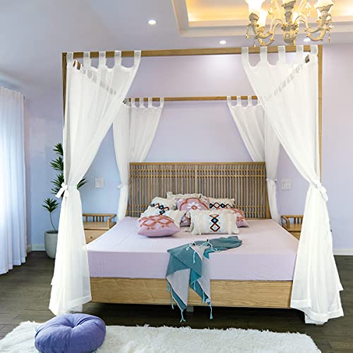 Linentalks Rideaux à baldaquin Transparents – King Size, Queen, Full & Twin – Rideaux de lit à 4 Coins – Ivoire
