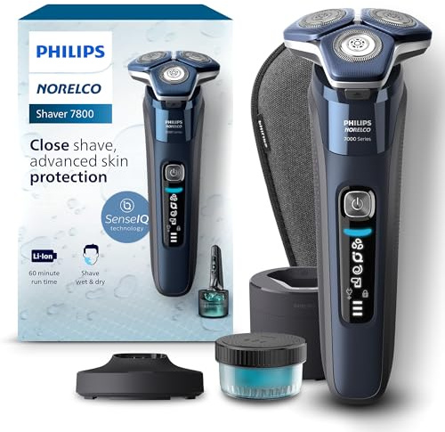 Philips Norelco Shaver 7800, Rechargeable Wet & Dry Electric Shaver with SenseIQ Technology, Quick Clean Pod, Charging Stand, Travel Case and Pop-up Trimmer, S7885/85