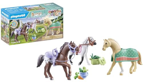 PLAYMOBIL Horses of Waterfall 71356 3 Pferde: Morgan, Quarter Horse & Shagya Araber, Tierisches Trio für spannende Reitabenteuer, nachhaltiges Spielzeug für Kinder ab 5 Jahren