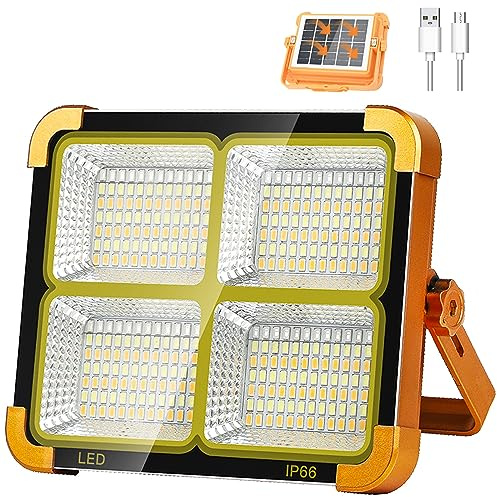 ZQX Uppladdningsbar LED-projektor, bärbar arbet med solpanel, USB-uppladdningsbar lampa, 5 belysningslägen, perfekt för camping, fiske, nödsituationer, garage, verkstad