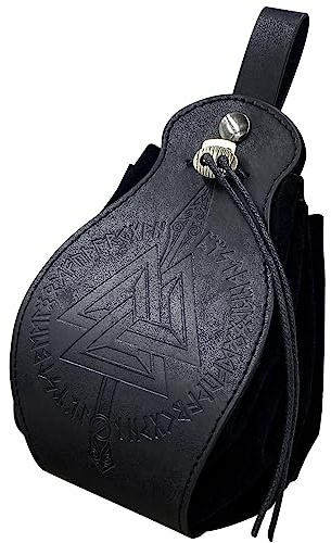 Medieval de Cuero de imitación de la Bolsa, Bolsa de cordón portátil cinturón, Larp Reenactment Dados Bolsa, Bolsa de la Cintura de la Vendimia para la Moneda de la joyería (Odín y la Espada)